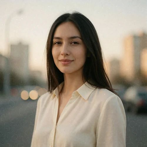 Uzbek woman in her late twenties wearing a cream blouse, an example EasternSingles member profile photo